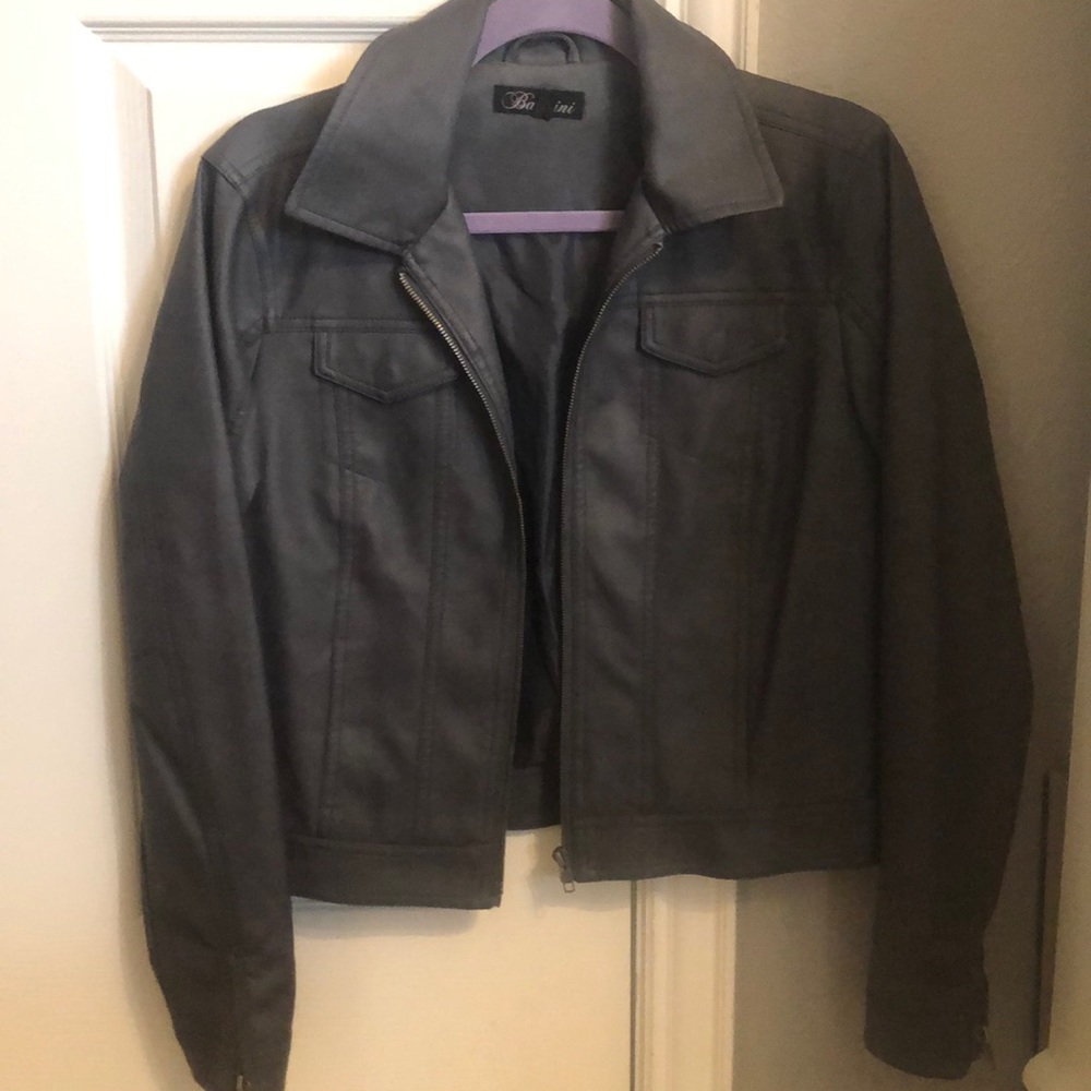 Gray leather (faux) jacket